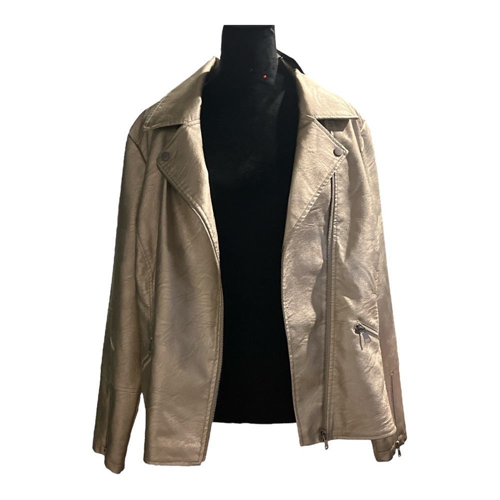 Baccini Metallic Gold Faux Leather Biker Motorcycle Bomber Jacket Women Size - Picture 8 of 8